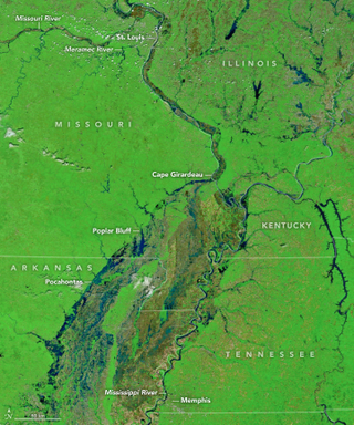 Flood waters appear in blue and black; forested areas are green; fields without vegetation are in brown. (Image: NASA Earth Observatory images by Joshua Stevens, using MODIS data from LANCE/EOSDIS Rapid Response)